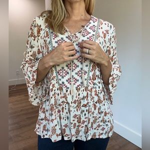 Coldwater Creek loose Drawstring Flare Damask Blouse - Size PXL